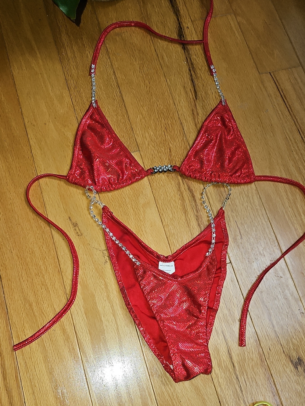 Red Water Babies Bikini Sparkle Rhinestone Micro Bikini Set